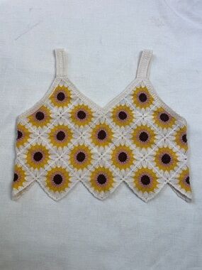 Crochet Sunflower Crop Top in Cream and Yellow